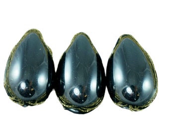 Extra Large Opaque Black Teardrop Halloween Czech Glass Beads 24mm x 14mm 2pcs