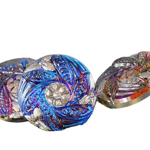 1pc Large Crystal Dichroic Vitrai Silver Round Leaf Flower Handmade Czech Glass Button Size 12, 27mm