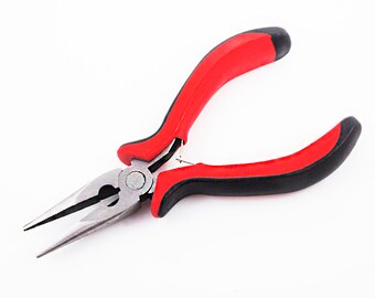 1pc Red Black Pliers Flat Nose Jewelry Making Tools 124mm x 83mm x 17mm