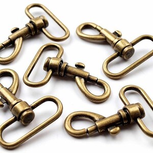 5pc Vintage Brass Metal Swivel Eye Snap Hook Pulling Loop 35mm Antique Brass, Snap/swivel Hooks, Hardware Haberdashery image 4