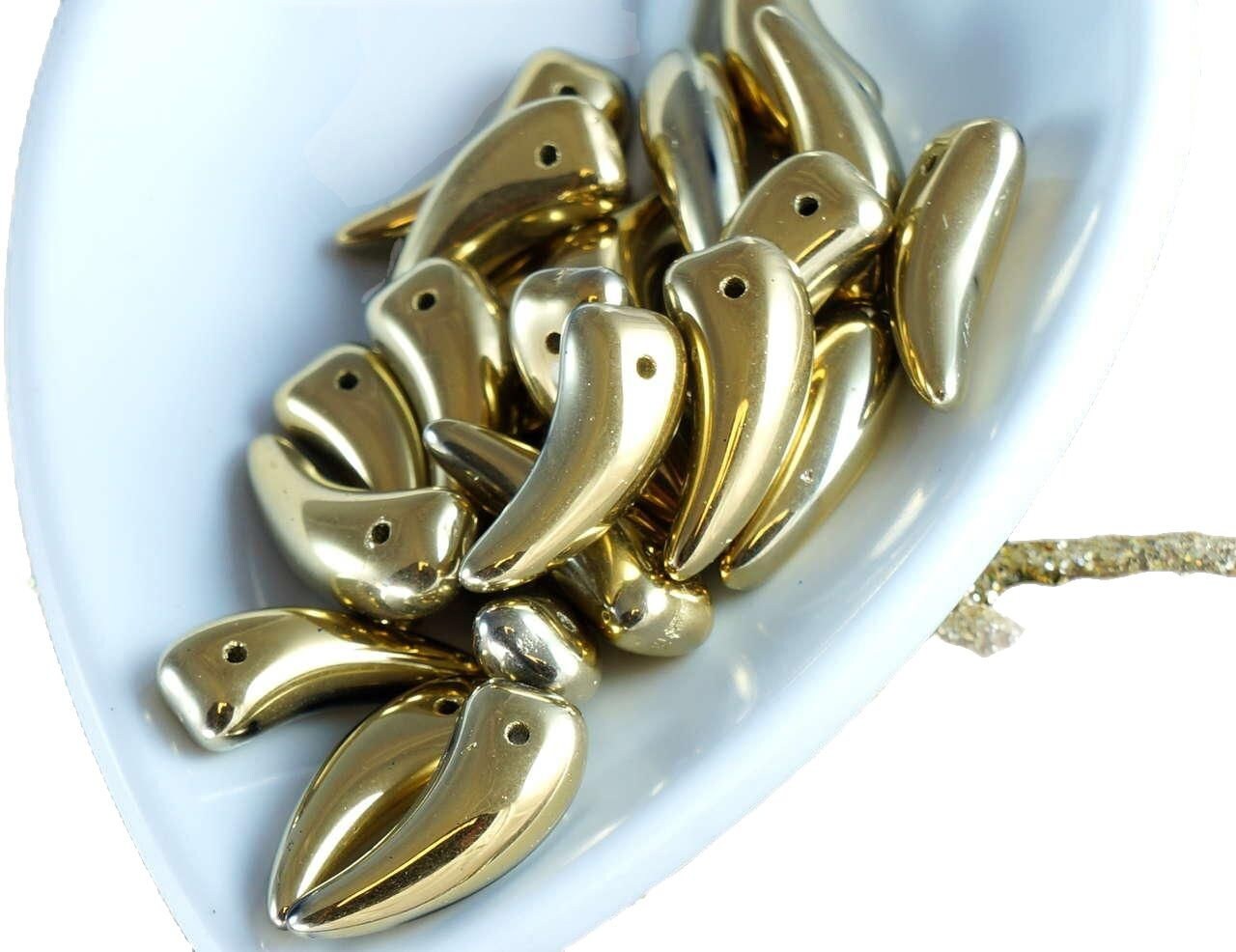 Opaque Gold Czech Glass Spike Beads Tooth Dagger Fang 16mm X 6mm