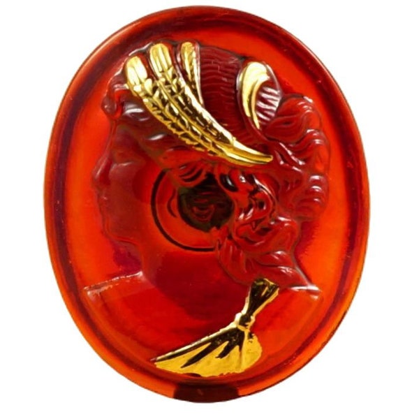 1pc Cristal Rouge Femme en Or Face Camée Style grec à la Main tchèque Bouton de Verre de Grande Taille 16 36mm