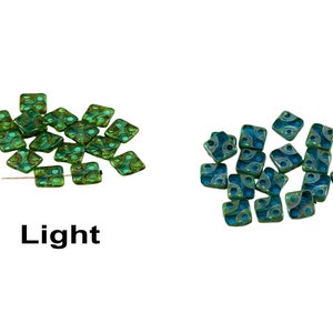 6pcs Picasso Crystal Blue Aquamarine Window Table Cut Flat Dotted Square Czech Glass Beads 10mm x 10mm