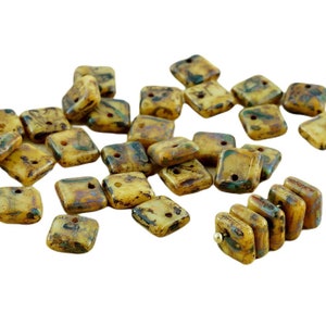 30pcs Picasso Ivory Brown Flat Square Paillettes Squarelet One Hole Chips Czech Glass Bead 6mm x 6mm