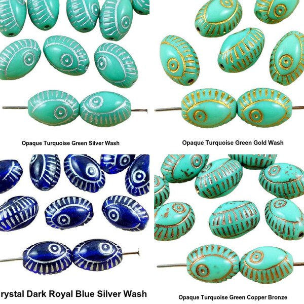 8pcs Mauvais Œil Égyptien Renouveau de la Méditerranée Talisman de Poissons Marins Ovale en Verre tchèque Perles de 13mm x 9mm