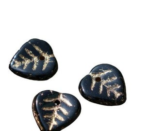 Gold Black Glass Leaf Beads Czech Leaf Beads Leaf Bead Exclusive Carved Leaf Beads Leaf Beads Carved 8mm x 10mm 20pc