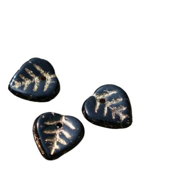 Gold Black Glass Leaf Beads Czech Leaf Beads Leaf Bead Exclusive Carved Leaf Beads Leaf Beads Carved 8mm x 10mm 20pc