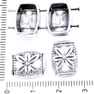 10pcs Antique Silver Tone Rectangle Hollow Flower Slider Spacer Bar Two 2 Hole Beads 14mm x 10mm