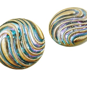 1pc Crystal Light Vitrail Gold Wave Lines Large Handmade Czech Glass Button Size 12 27mm