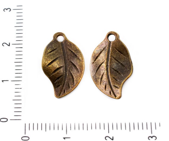 Czech Patina Antique Bronze Tone Small Palm Leaf Charms Pendants Czech Metal ... 
