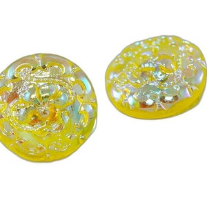 1pc Crystal Yellow Ab Flower Handmade Czech Glass Button Size 8, 18mm