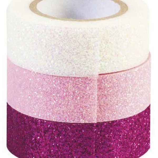 Satz Von Glitzernden Glossy-Papier-Bänder - Dunkel-Rosa, Pink Und Perlmutt-Pink-1.5cmx3m (3k, Heyda, Weihnachten Material, Weihnachten, Scra