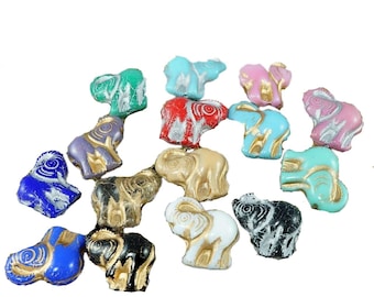 Mélange Multicolore Or Argent Verre tchèque Grand Éléphant Perles Animaux 16mm x 22mm 2pc