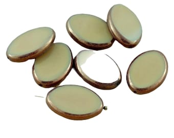 4pcs Opaque Beige Bronze Luster Large Flat Oval Window Table Cut Czech Glass Beads 20mm x 14mm