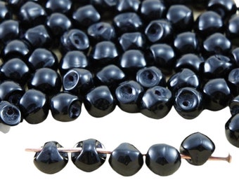 60pcs Opaque Jet Black Extra Small Mushroom Button Czech Glass Beads 3mm x 4mm