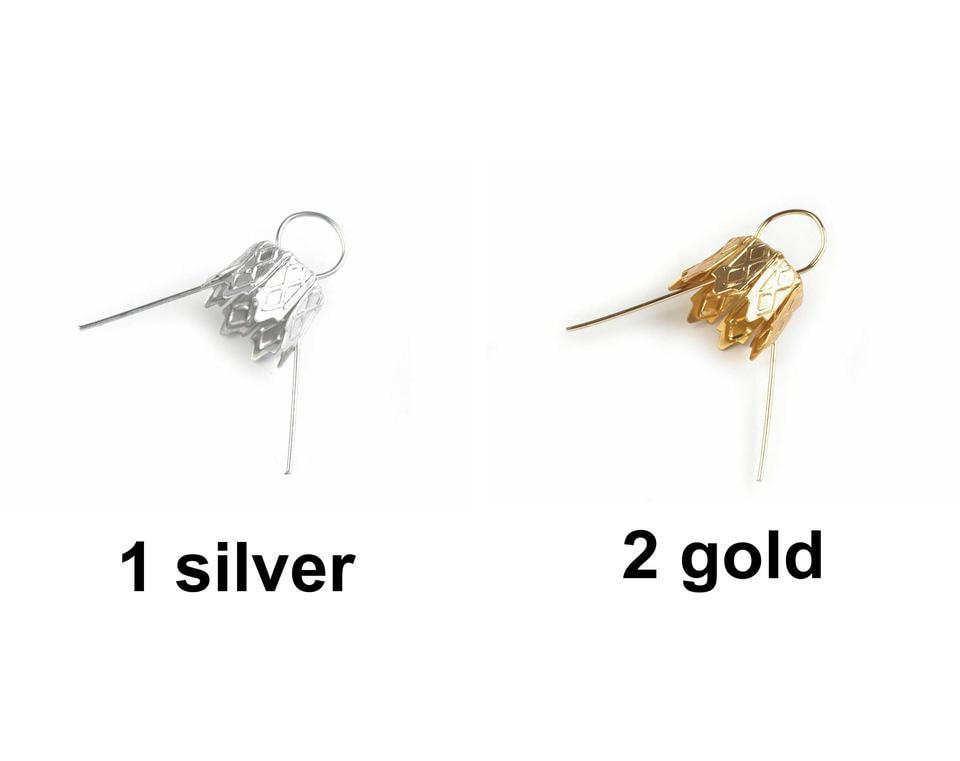 Ornament Cap 6 different sizes - 4 each size, 6.5 mm, 8.5 mm,11.5 mm 13.5  mm, 15 mm, 19.5 - 2 Gold - 2 Silver - 24 Pieces