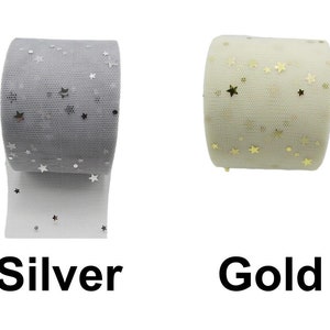 5yrd 15ft 4,5 m Tessuto di Pizzo Garza Nastro Trim Con Paillettes Stelle Forniture Artigianali 60mm