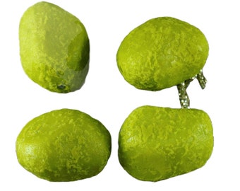 Large Opaque Lime Green Rustic Rough Etched Czech Glass Oval Beads Chunky Focal Pendant 19mm x 15mm 4pcs