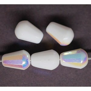 12pcs Opaque Half Ab White Faceted Firepolished Tear Drop Beads Czech Glass Beads 8mm x 6mm
