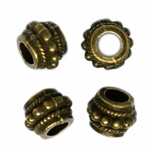 10pcs Bronce Antiguo agujero grande europeo Pandora estilo Drum Beads 8mm x 6mm agujero 4mm