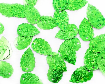 20g Green Glitter Sparkle Leaf Shape Large Sequins Confetti Flat Paillettes Leaves Vintage Sew On Brooch Embroidery 20mm x 10mm Hole 1mm