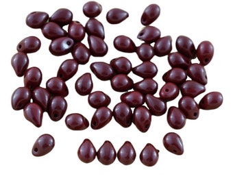 40pcs Opaque Bordeaux Red Czech Glass Teardrop Beads Tear Drop 7mm x 5mm