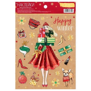 1pz Gatto, Set, Decorazione, Albero di Natale, Adesivi Felice Inverno, 14,5 x 21 cm, Natale, Scrapbooking, Ragazza, Cane, Regali, Carta Fai da Te Arte