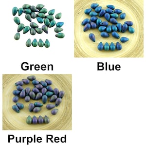 40pcs Matte Metallic Iris Tear Drop Czech Glass Teardrop Beads 9mm x 6mm