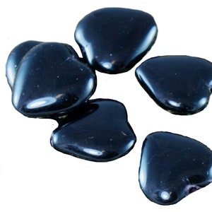 Opaque Black Czech Glass Heart Beads Valentines 11mm 14pcs