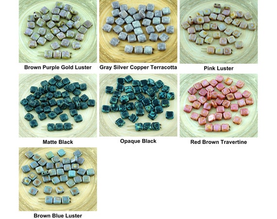 Matte 25 Czech Glass Square Beads Crystal Picasso 6mm