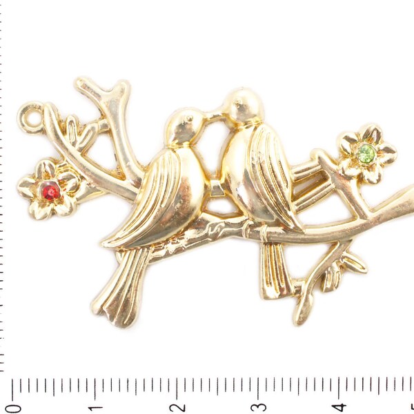 1pc Plaqué Or Animal Oiseau Pendentif Connecteur Avec Strass Bohème Métal Conclusions 54mm x 33 mm, Trou 1mm