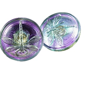 1pc Handmade Czech Glass Button Small Dragonfly Valentine Pink Dichroic Vitrail Light Size 8, 18mm