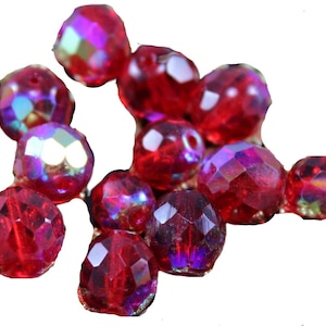 Mix Klar AB Rot Tschechische Facettierten Feuer-Poliert, Runde Glas Perlen 12mm 20g Ca 20st