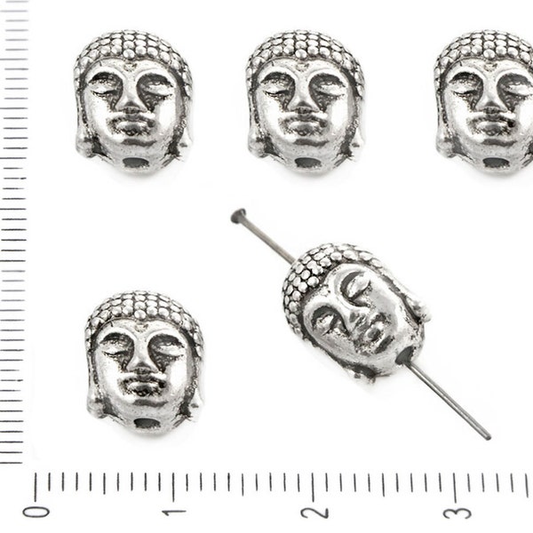 4pcs Antique Ton Argent Perles Bouddhistes Bouddha Tête de Face Mala Gourou Gland Bijoux en Métal Conclusions 9mm x 10mm x 8mm