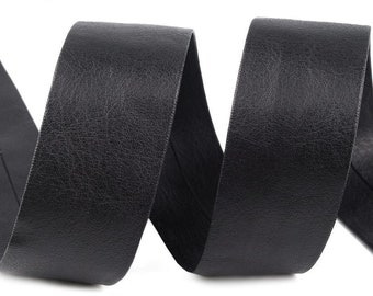 22.5m Black Faux Leather Bias Binding Width 30mm, Leatherette And Suede Tapes, Haberdashery