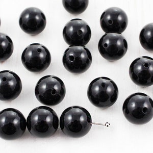 12pcs Natural Black Agate Gemstone Smooth Round Stone Beads 8mm
