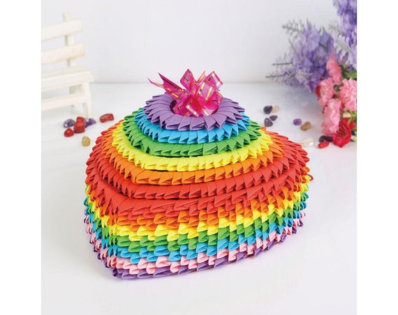 Color Del Arco Iris 3d Origami Plegado De Papel Scrapbooking Corazón La Joyería Regalo Secreto Caja Kit San Valentín Bricolaje Manualidades