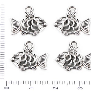 8pcs Antique Silver Tone Plated Fish Marine Sea Charms Animal Pendants Hollow Two Sided Metal Findings 16mm x 18mm