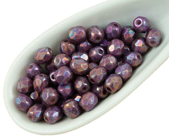 100pcs Iris Vega Purple Round Faceted Czech Glass Beads Spacer 4mm