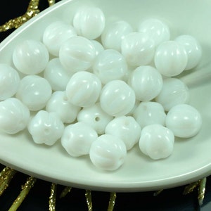 Opaque White Czech Glass Melon Fruit Beads Pumpkin Halloween Fall 8mm 22pcs