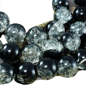 Large Clear Black Czech Cracked Glass Beads Halloween 12mm 6pcs