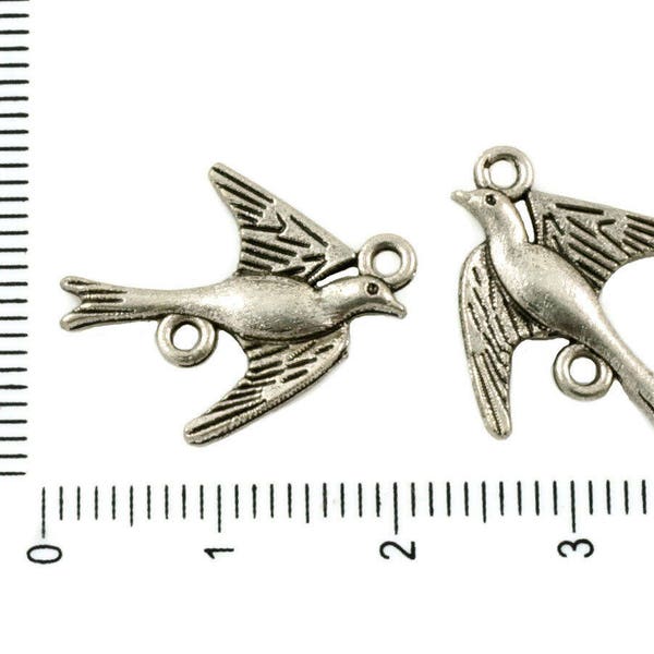 10pcs Antique Silver Tone Bird Swallow Animal Connectors 2 Two Hole Charms Czech Metal Findings 17mm x 21mm