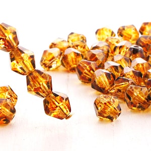 20pcs Picasso Crystal Yellow Brown Bicone Faceted Fire Polished Czech Glass Beads 6mm