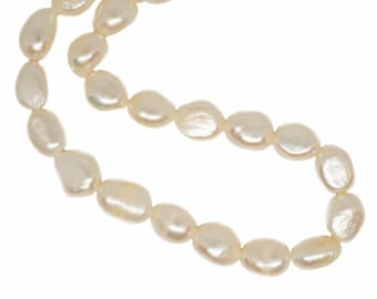 14pcs White Natural Oval Baroque Cultured Freshwater Pearl Loose Beads 8mm - 9mm