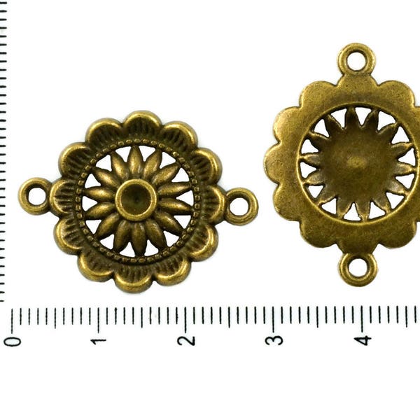 6pcs Bronze Antique Ton Tour de Fleur en Strass Paramètres Deux à 2 Trous Focal Connecteurs 28mm x 21mm