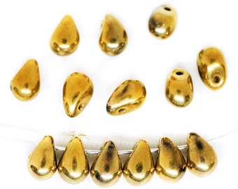 40pcs Crystal Metallic Gold Small Teardrop Beads Teardrop Beads Czech Glass 4mm x 6mm