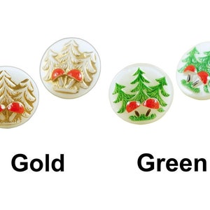1pc White Red Forest Tree Mushroom Round Handmade Czech Glass Button Size 8 18mm