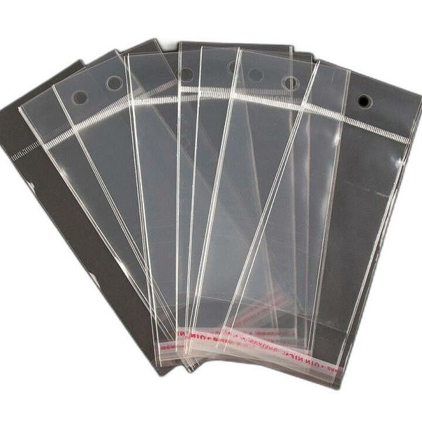 100pc Transparent en Plastique Auto-adhésif pour Sceller les Sacs 6x10.5cm, W/ Accrocher Trou, Mercerie, Magasin d'Équipement Et d'Accessoir