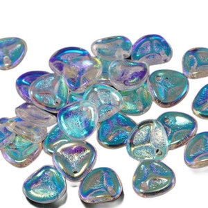 50pcs Crystal Ab Half Czech Glass Rose Petal Beads Pressed Flat Flower 7mm x 8mm