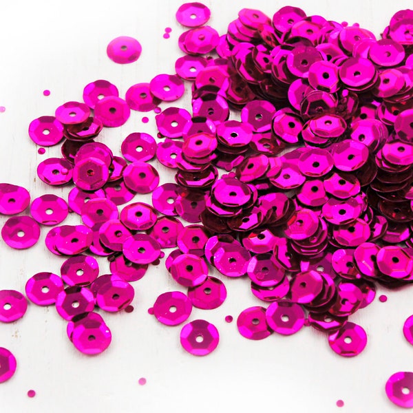 20g Métallique Fuchsia Rose Pétillant à Facettes Tour de la Coupe de Paillettes Confettis, Paillettes à Coudre Sur la Broche de la Broderie